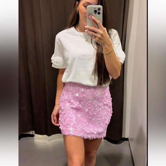 Zara Pink Sequin Mini Skirt - Picture 5 of 16